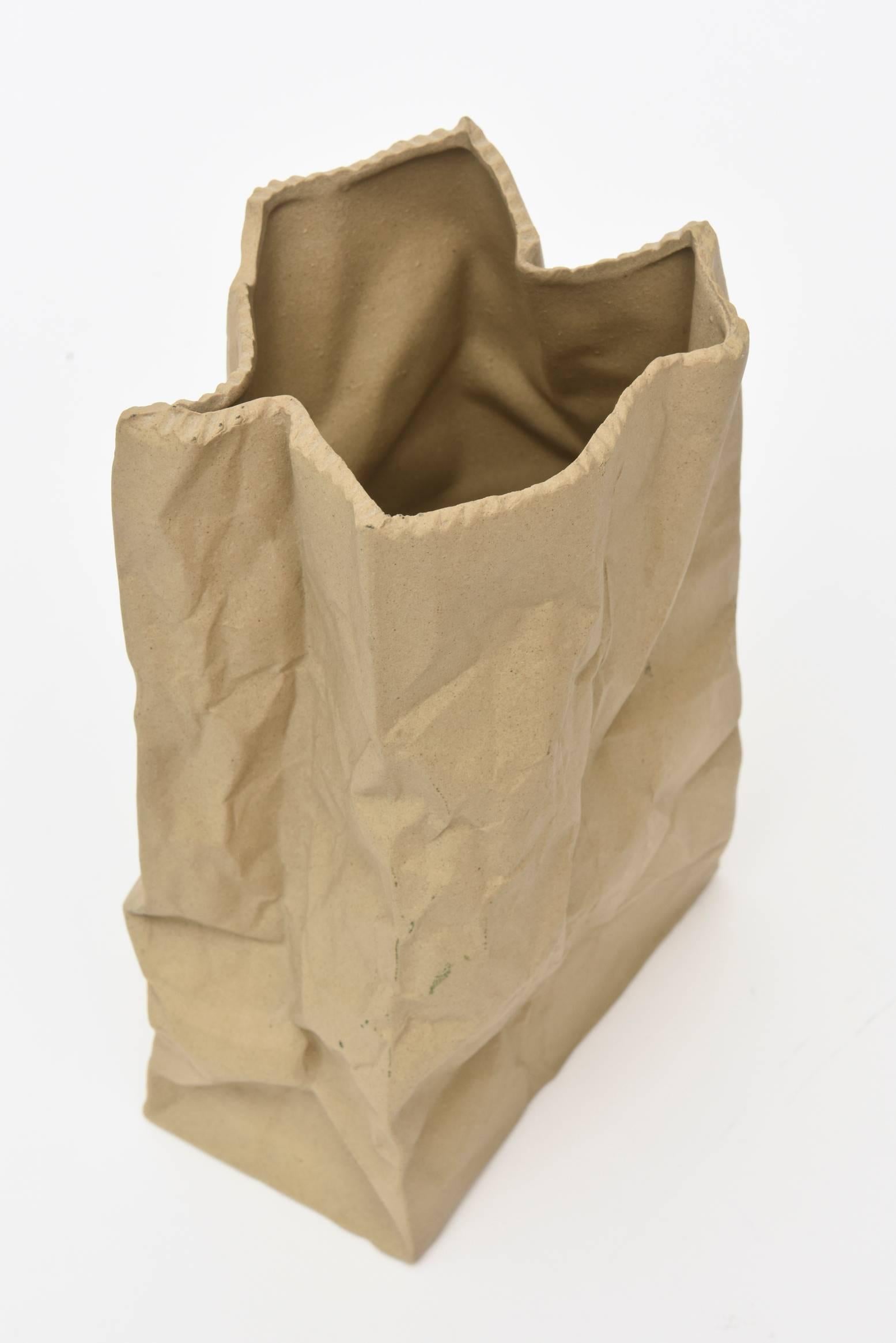 ceramic brown paper bag vase