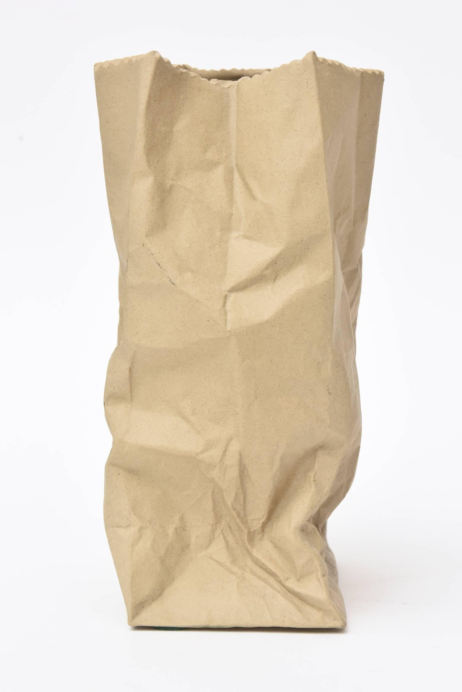 American Vintage Crushed Brown Paper Bag Ceramic Sculpture or Vase