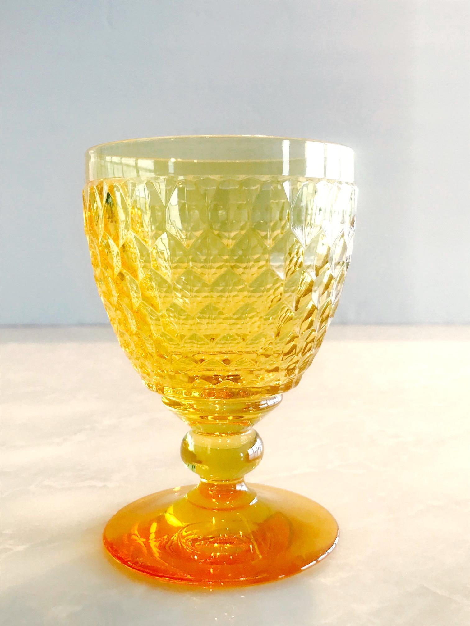 Vintage Crystal Amber Colored Goblets by Villeroy & Boch, Set of Eight 1