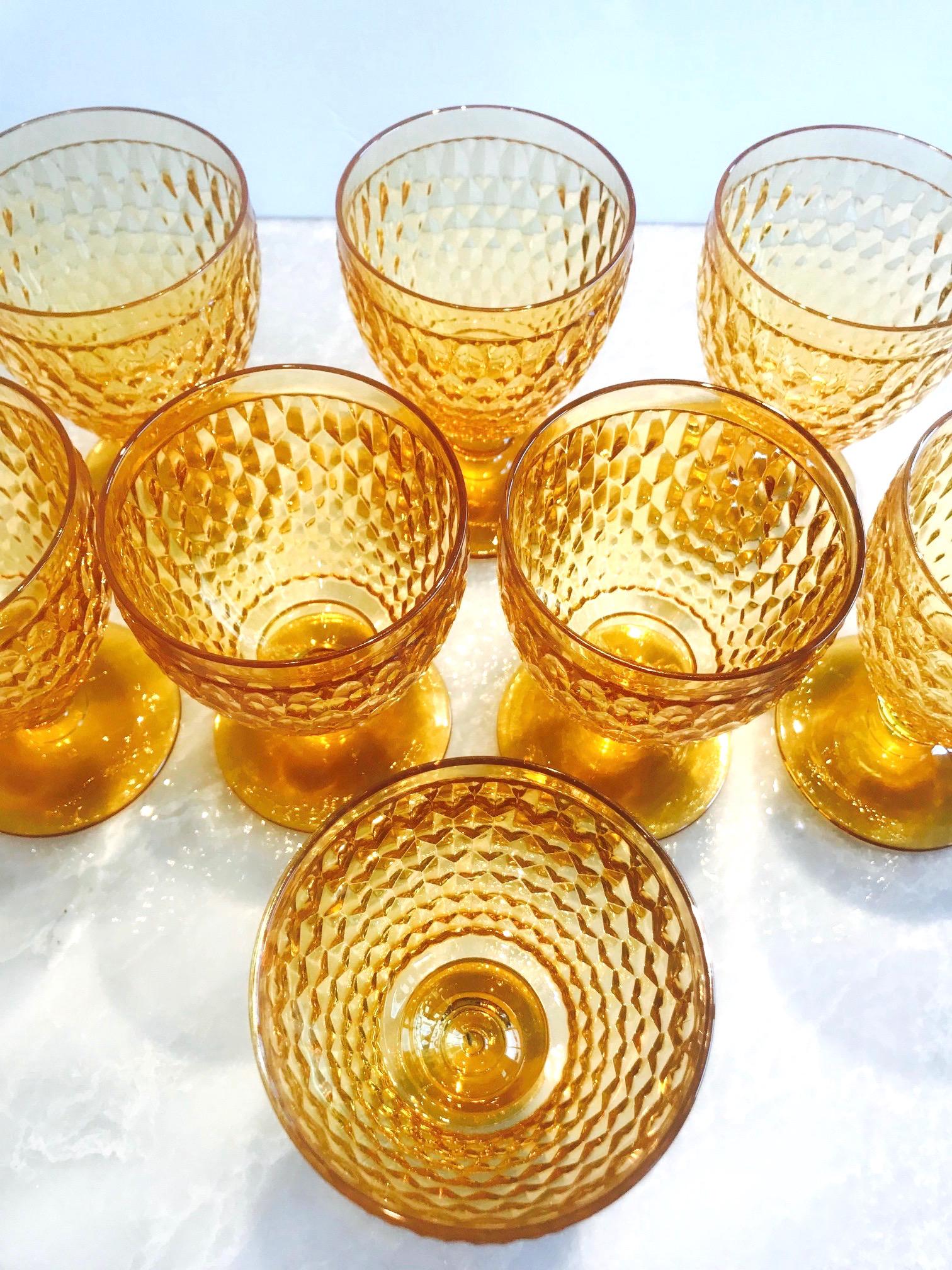 Mid-Century Modern Vintage Crystal Amber Colored Goblets by Villeroy & Boch, Set of Eight