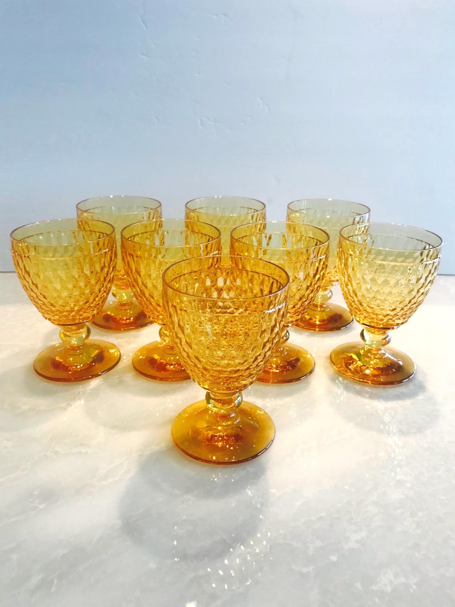 German Vintage Crystal Amber Colored Goblets by Villeroy & Boch, Set of Eight