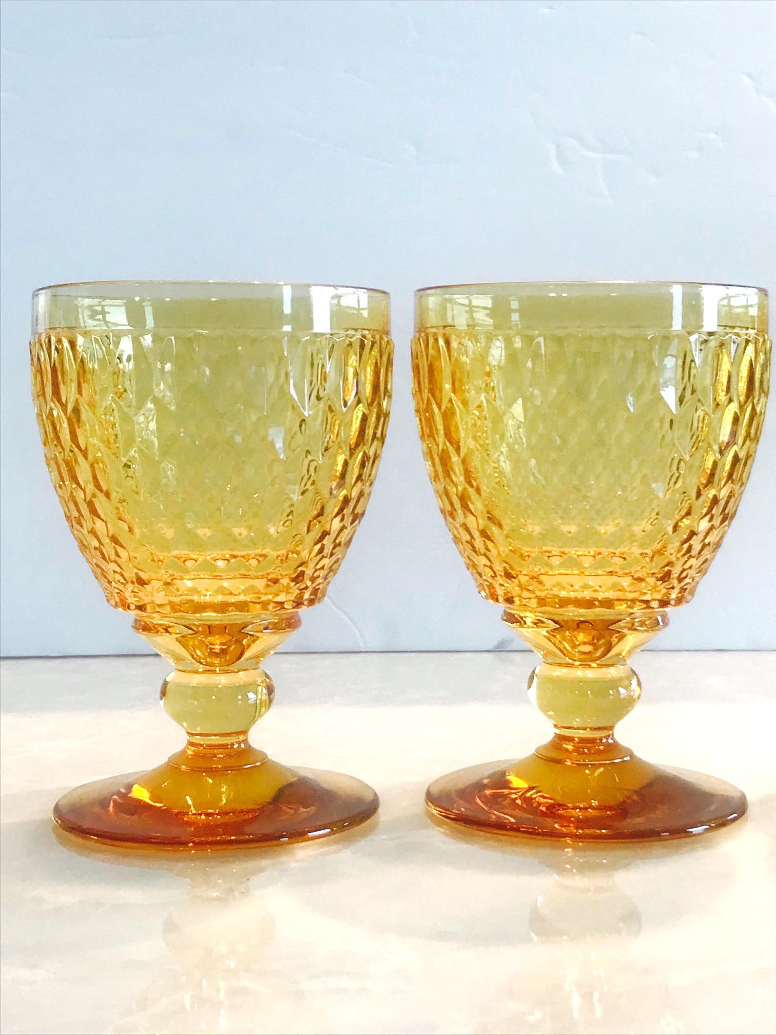 Hand-Crafted Vintage Crystal Amber Colored Goblets by Villeroy & Boch, Set of Eight