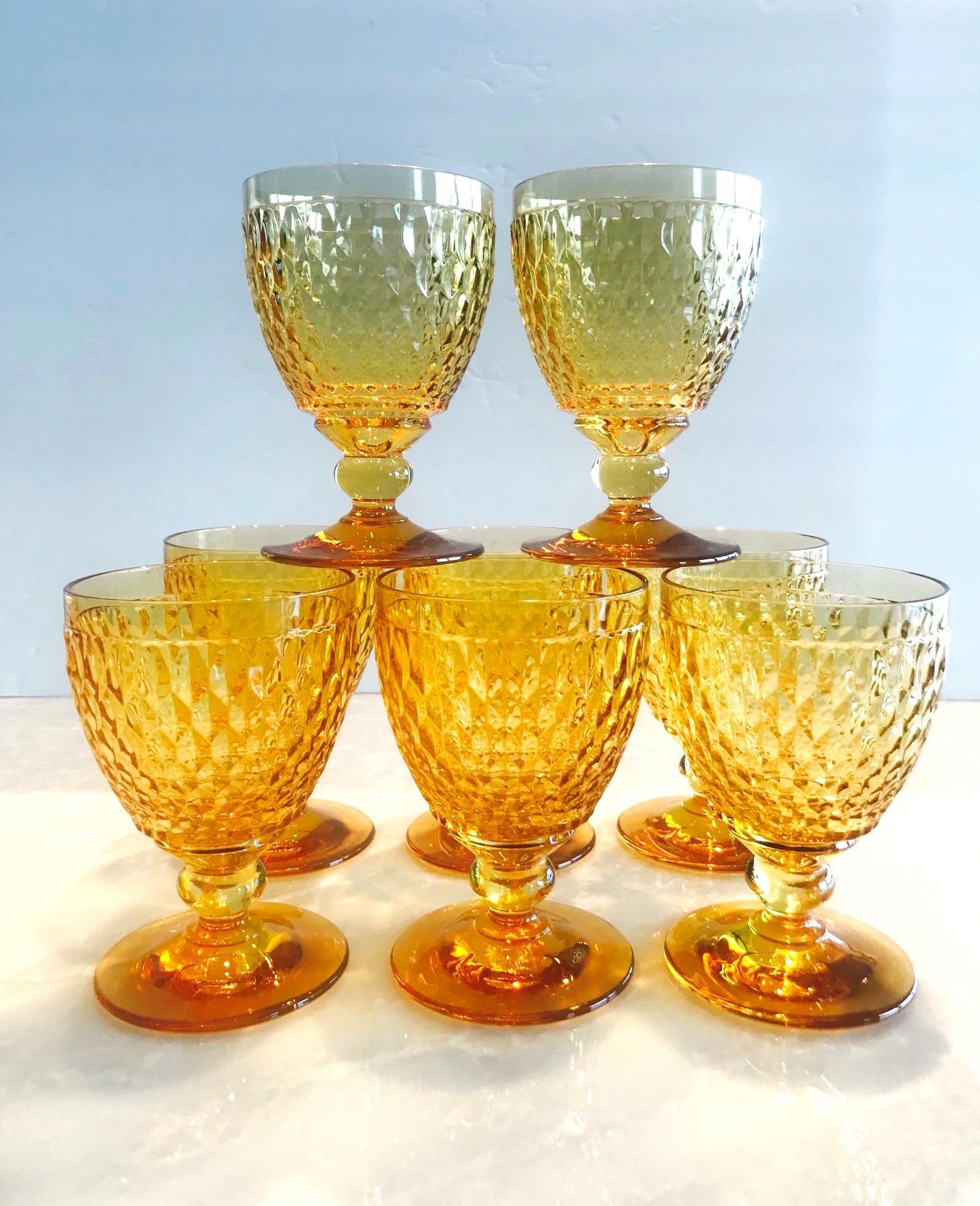 Contemporary Vintage Crystal Amber Colored Goblets by Villeroy & Boch, Set of Eight