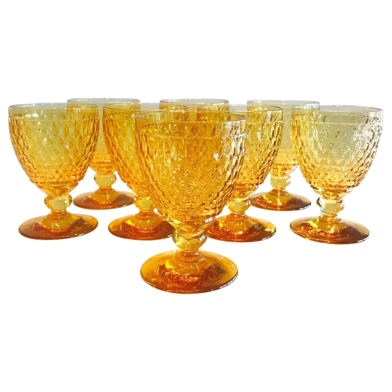 Vintage Crystal Amber Colored Goblets by Villeroy & Boch, Set of Eight