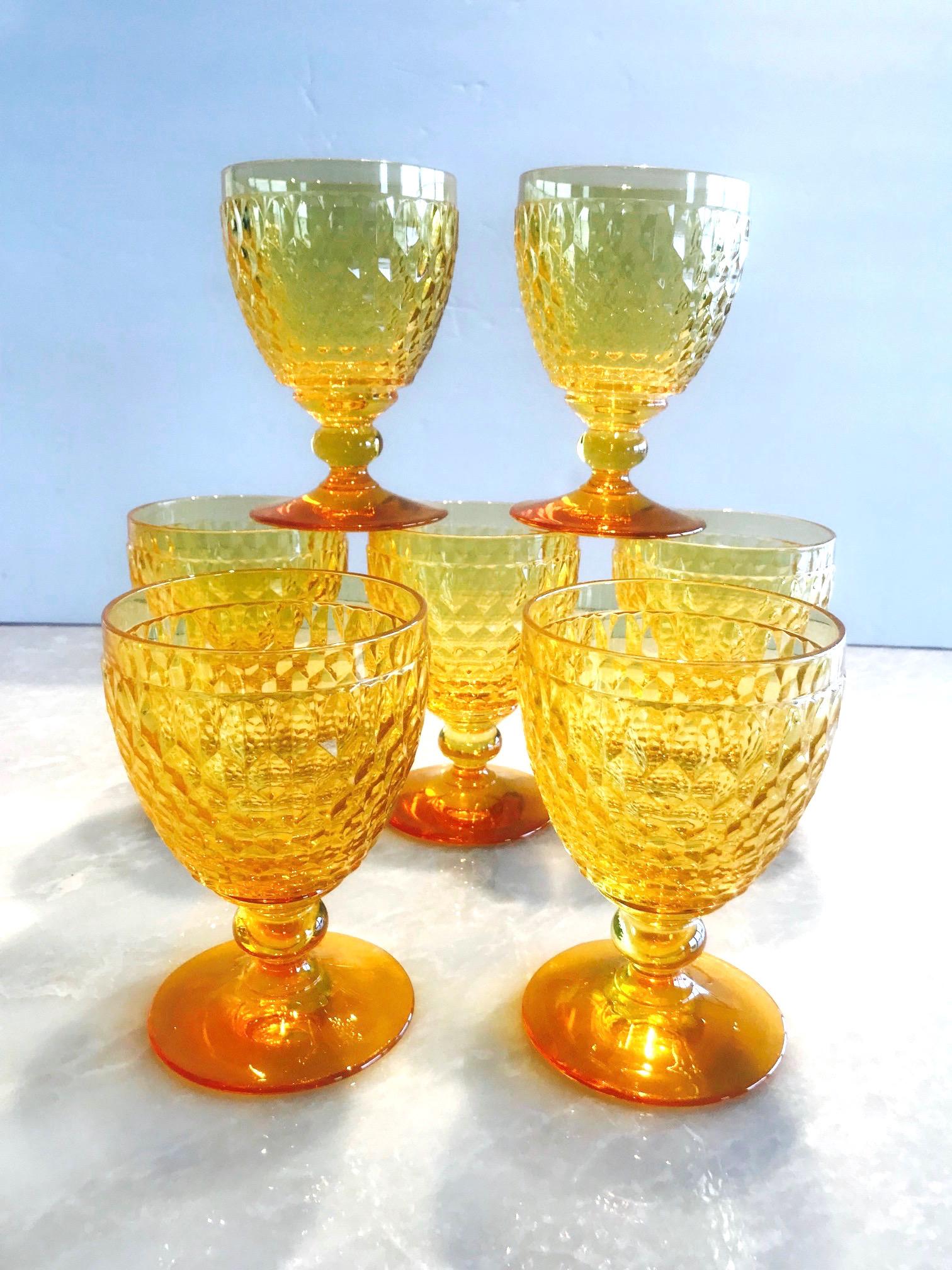 Vintage Crystal Amber Colored Wine Glasses by Villeroy & Boch, Set of Eight 1