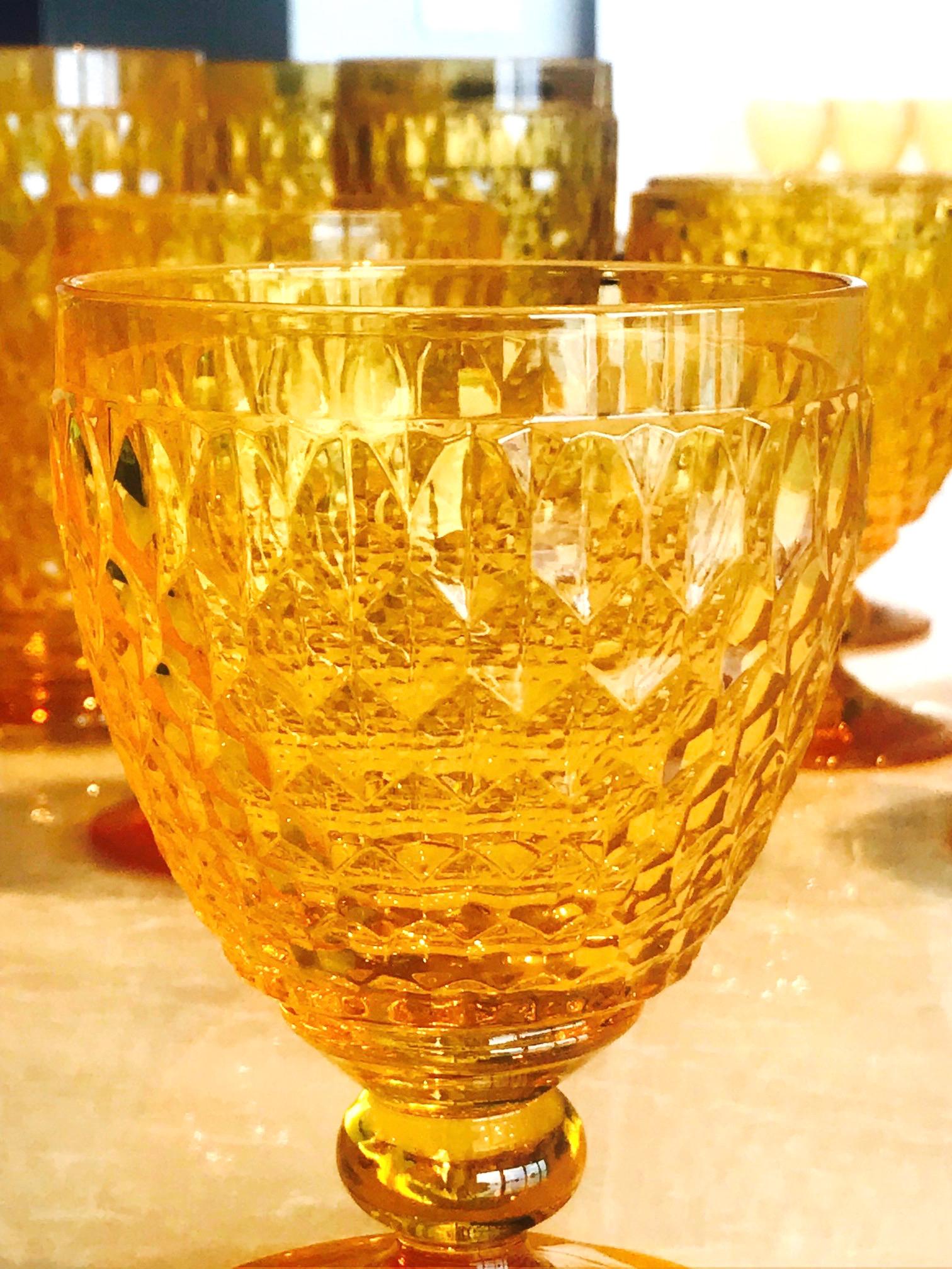 Mid-Century Modern Vintage Crystal Amber Colored Wine Glasses by Villeroy & Boch, Set of Eight