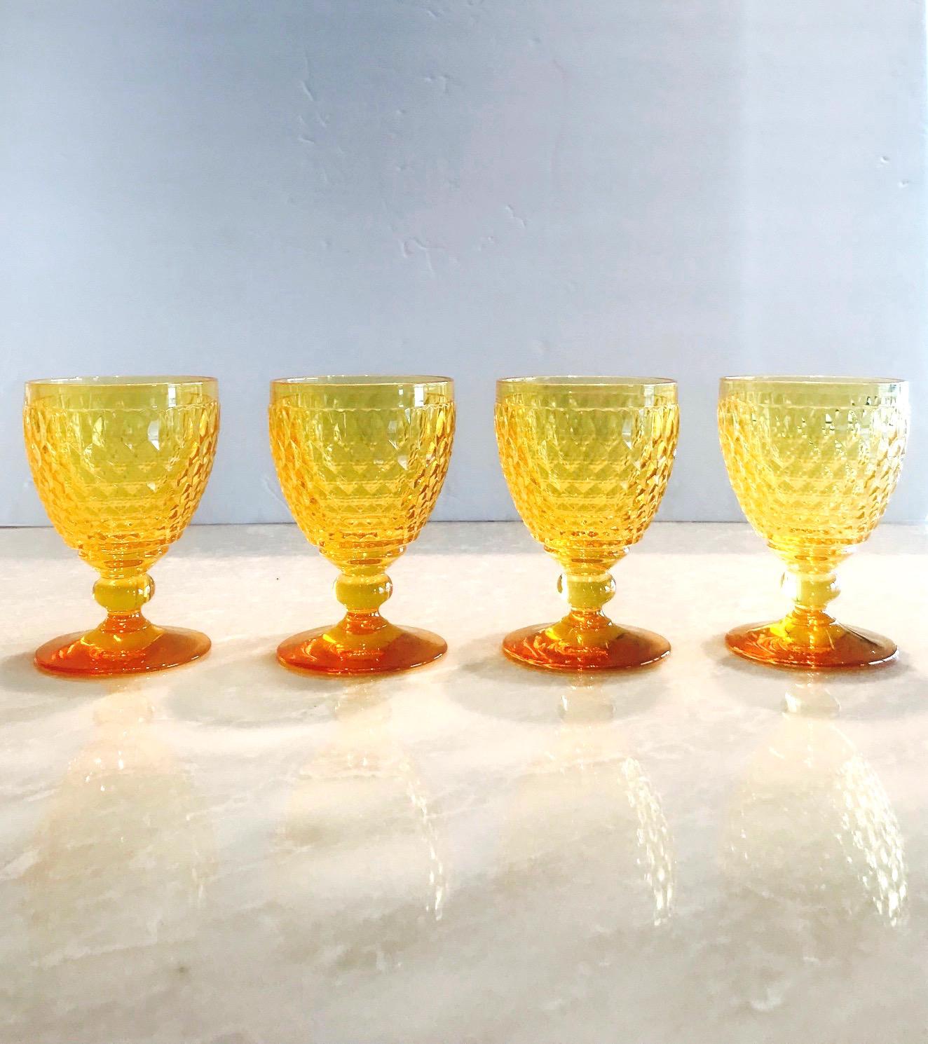 German Vintage Crystal Amber Colored Wine Glasses by Villeroy & Boch, Set of Eight
