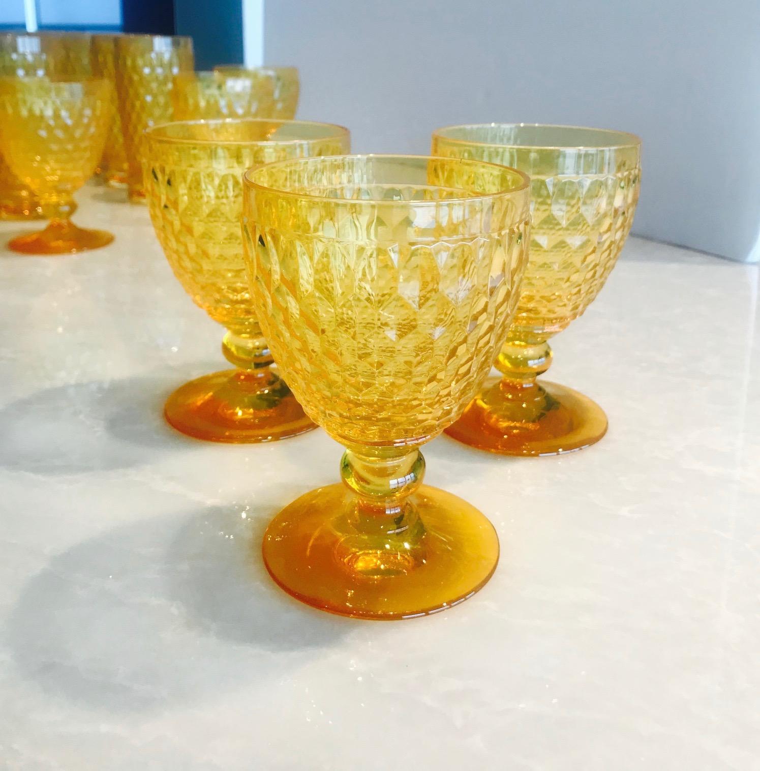 Hand-Crafted Vintage Crystal Amber Colored Wine Glasses by Villeroy & Boch, Set of Eight