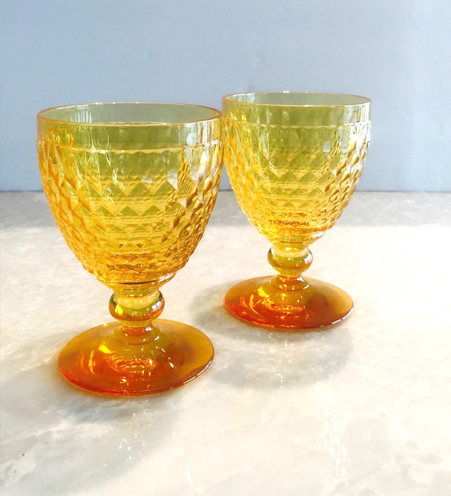 Vintage Crystal Amber Colored Wine Glasses by Villeroy & Boch, Set of Eight In Excellent Condition In Fort Lauderdale, FL