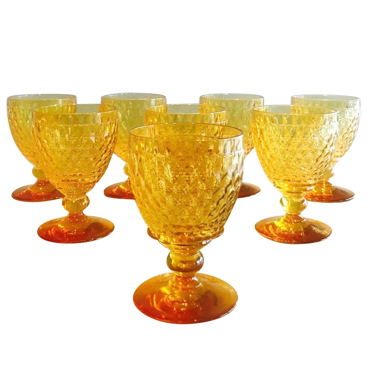 Vintage Crystal Amber Colored Wine Glasses by Villeroy and Boch, Set of