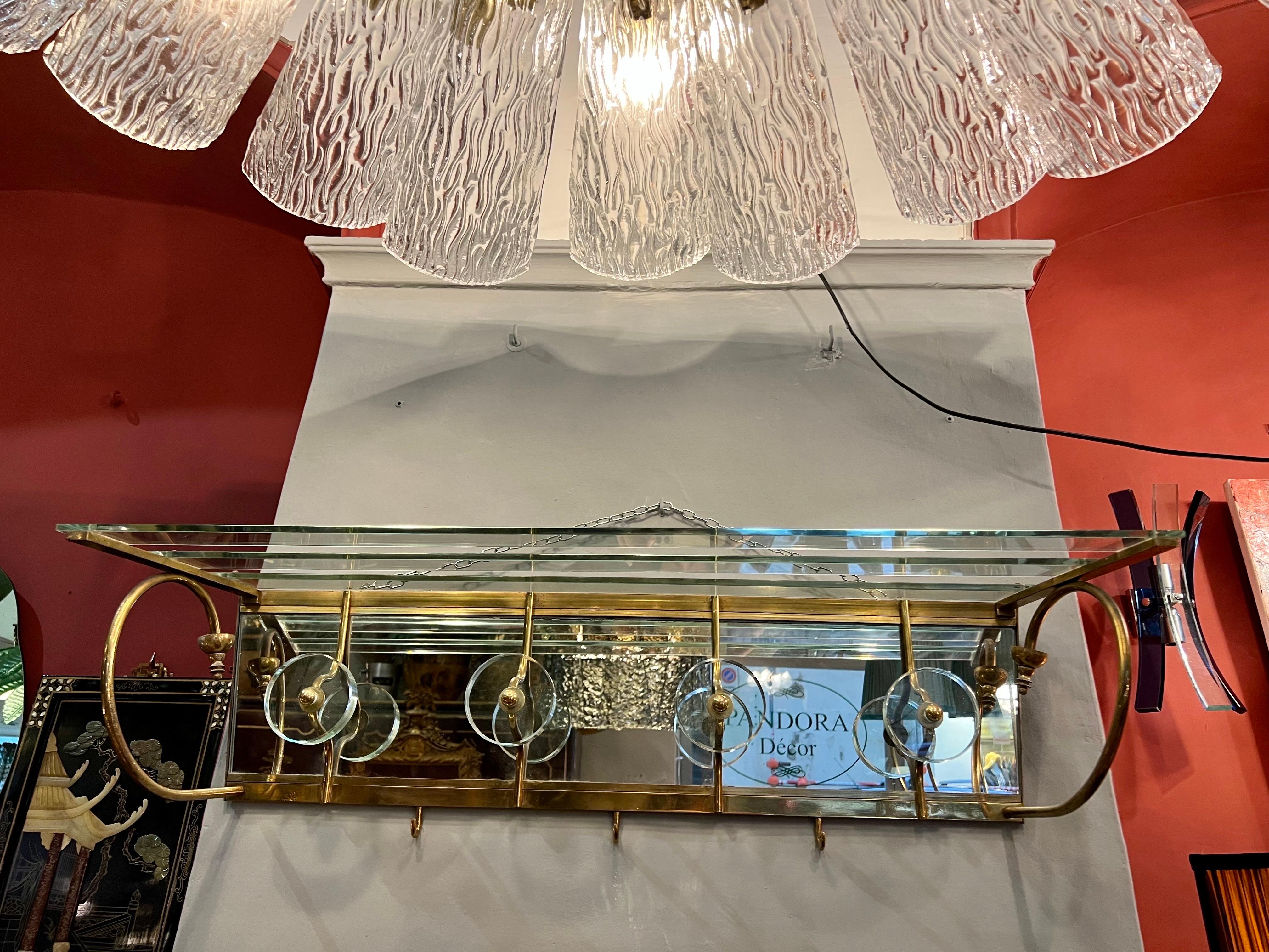 Vintage Crystal and Brass Coat Racks by Luigi Brusotti 1950s In Good Condition For Sale In Florence, IT