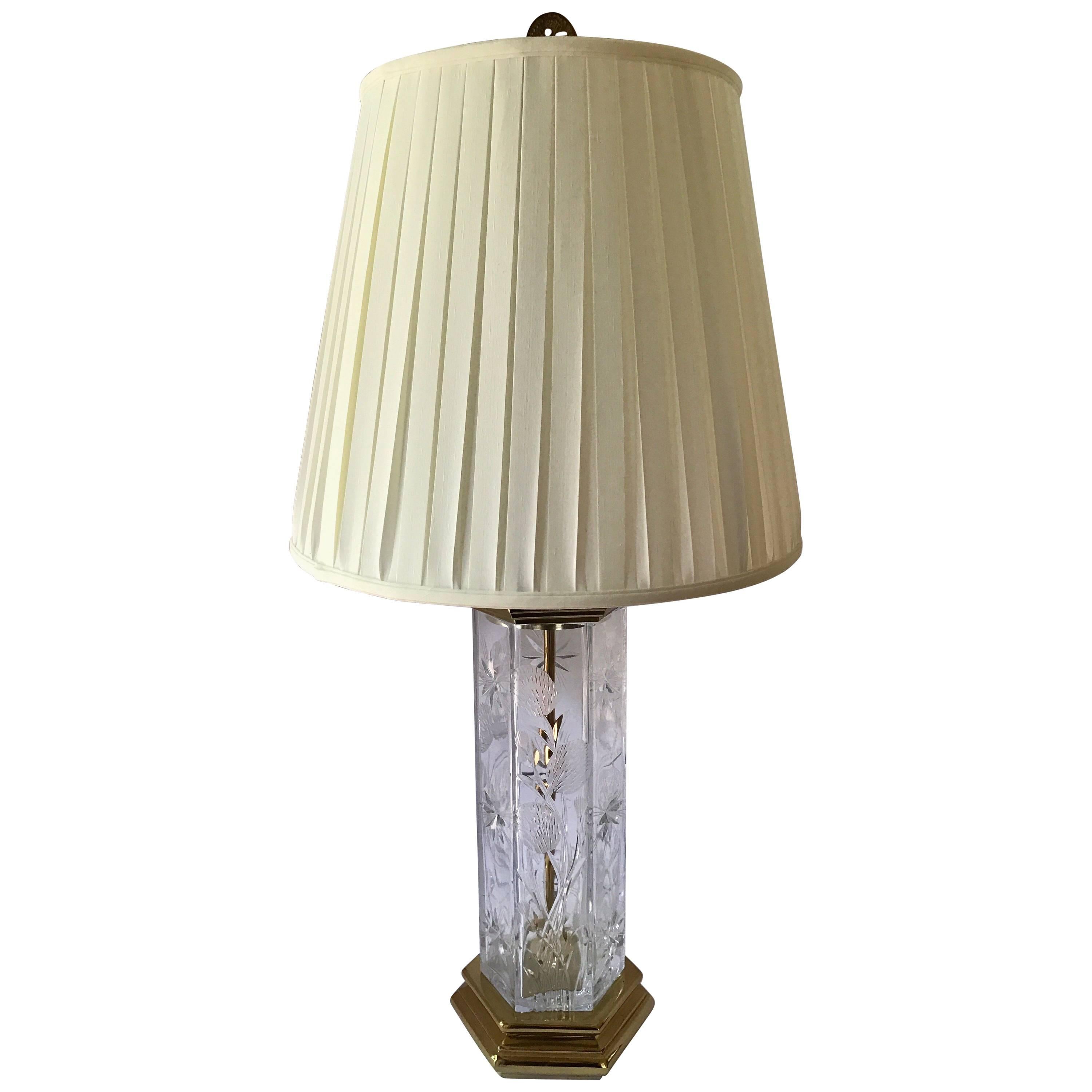 Vintage Crystal and Brass Mid-Century Modern Parsons School Table Lamp