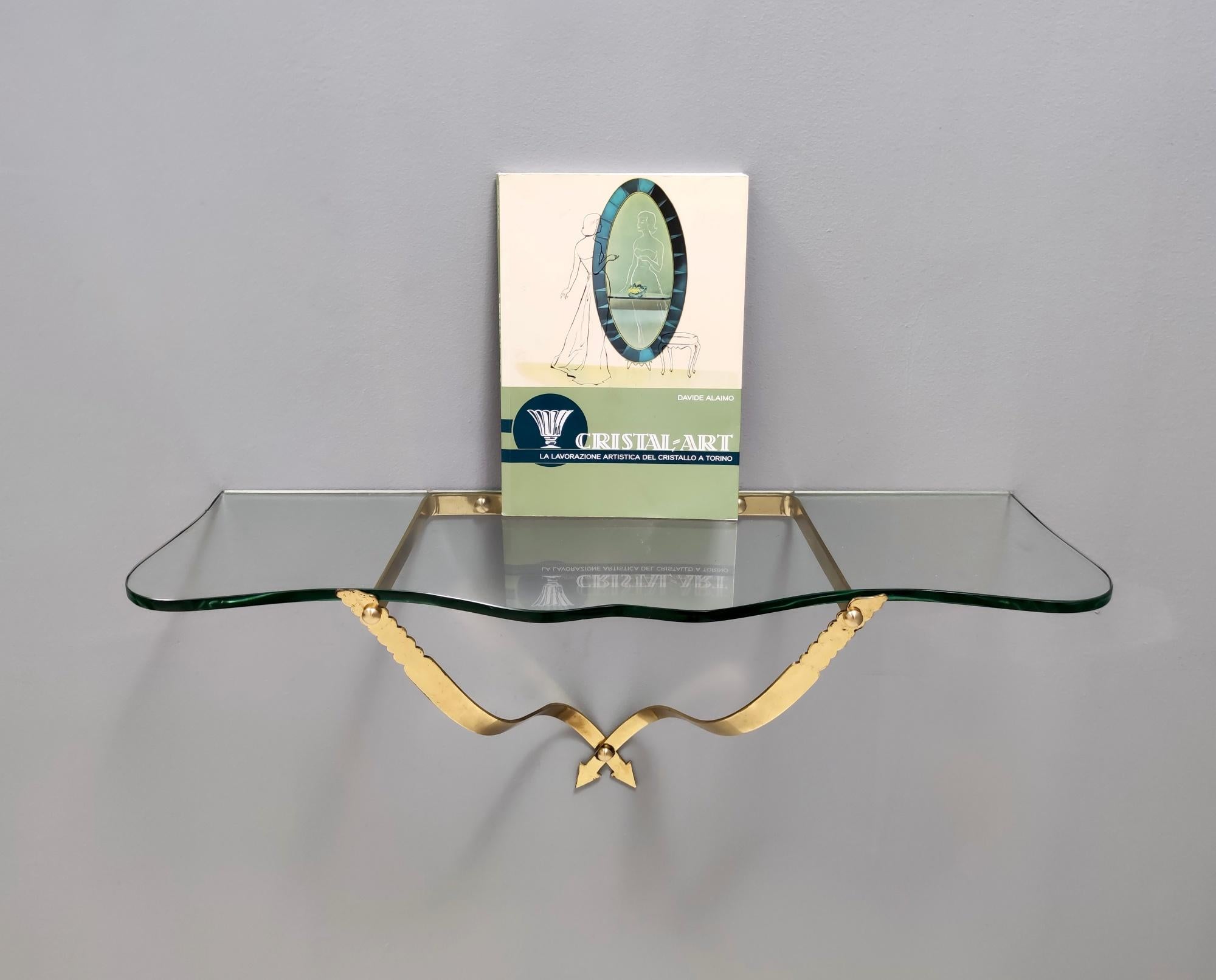 Italian Vintage Crystal and Brass Wall-Mounted Console Table by Cristal Art, Turin Italy