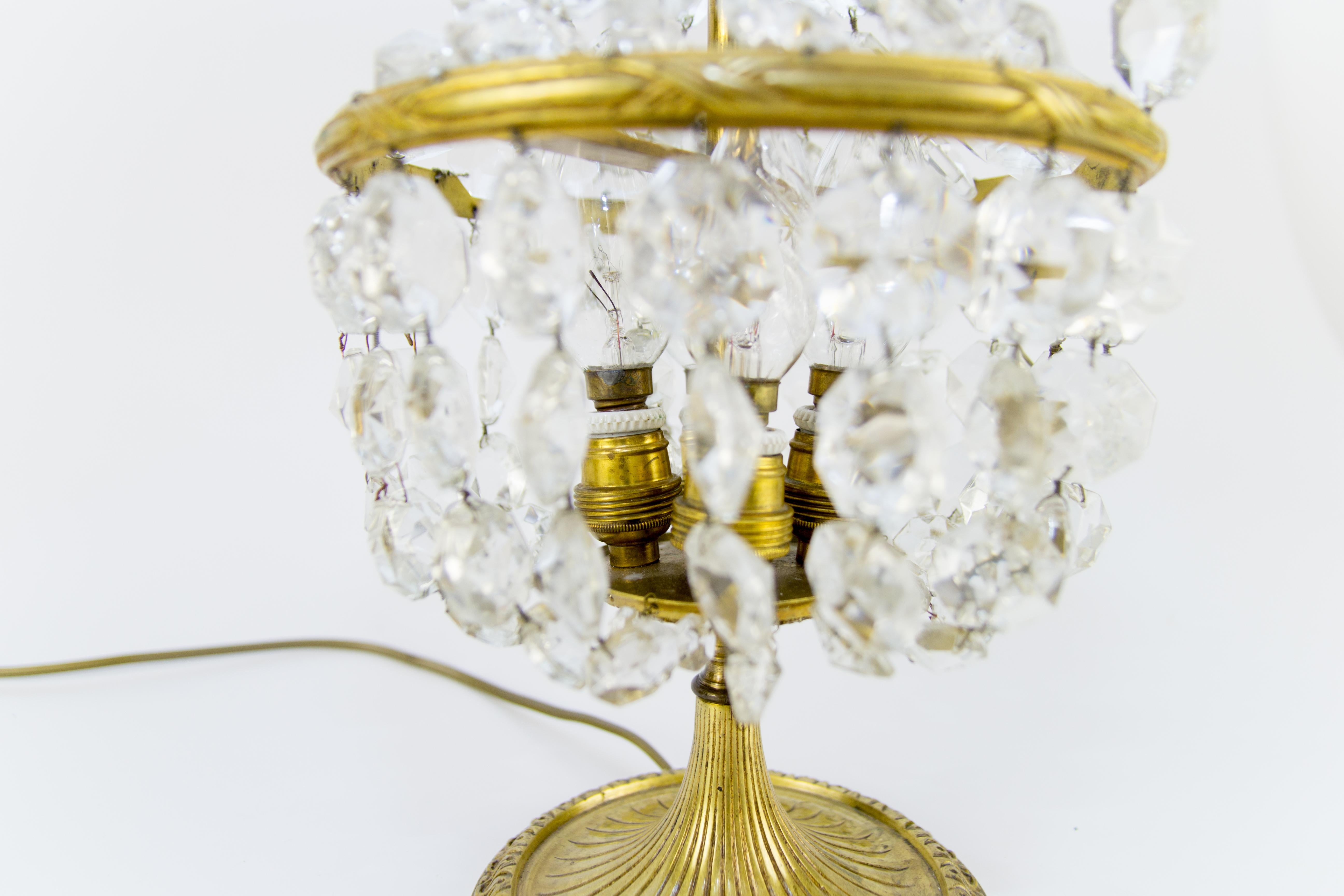 French Empire Style Crystal Glass and Bronze Three-Light Table Lamp, 1950's 7