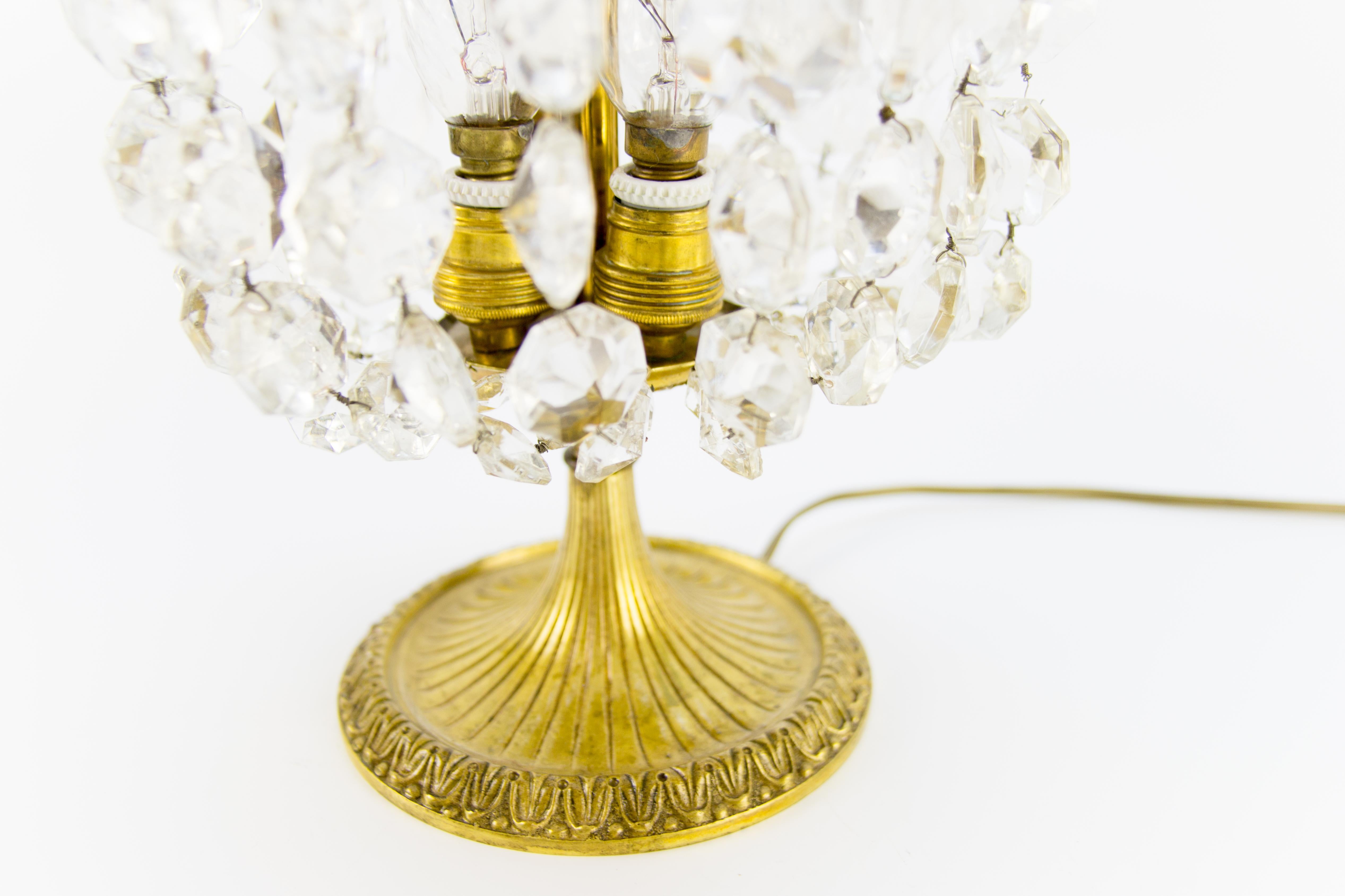 French Empire Style Crystal Glass and Bronze Three-Light Table Lamp, 1950's 7