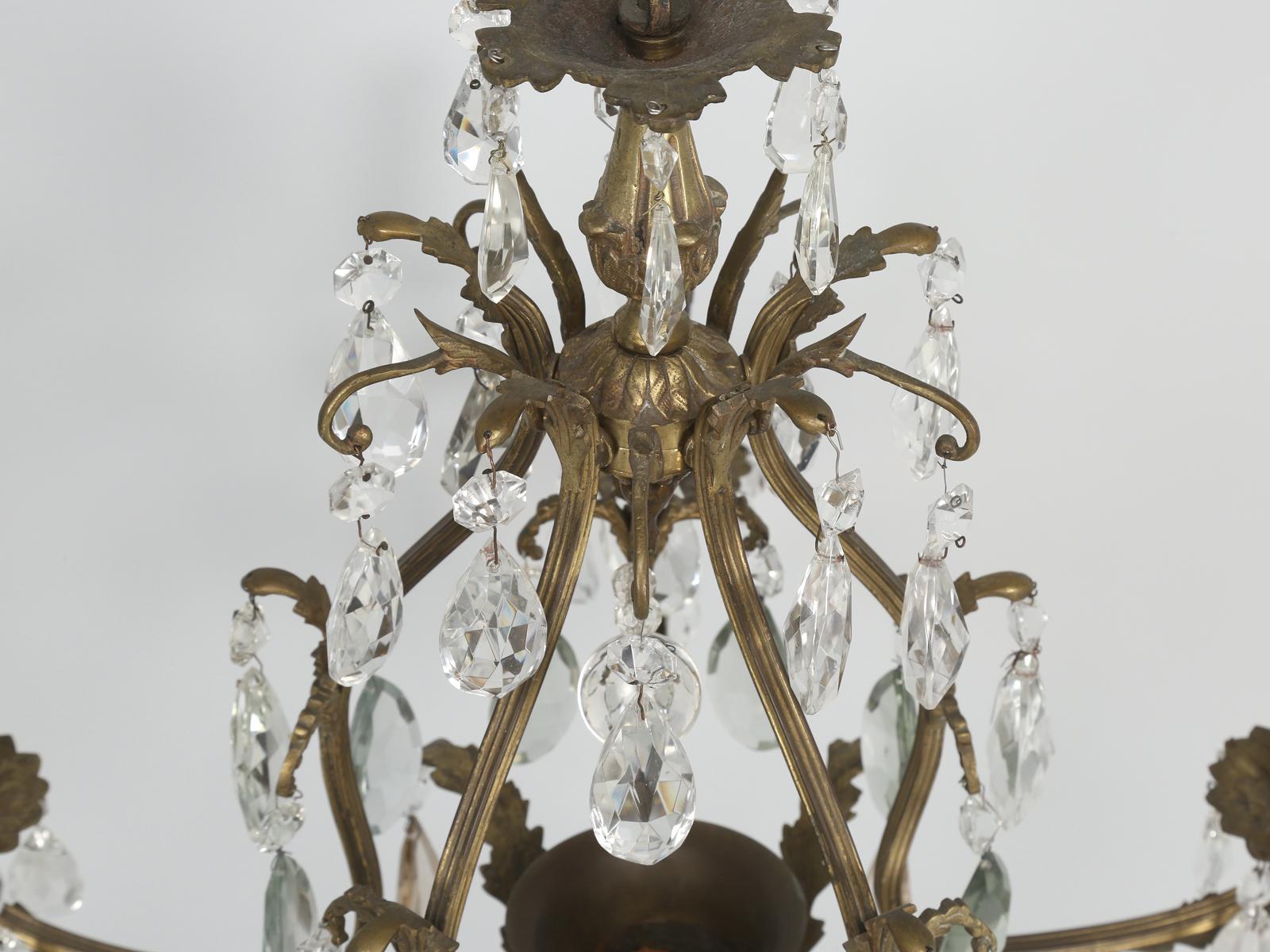 French Vintage Crystal and Bronze Chandelier from Chicago North Shore Historic Home