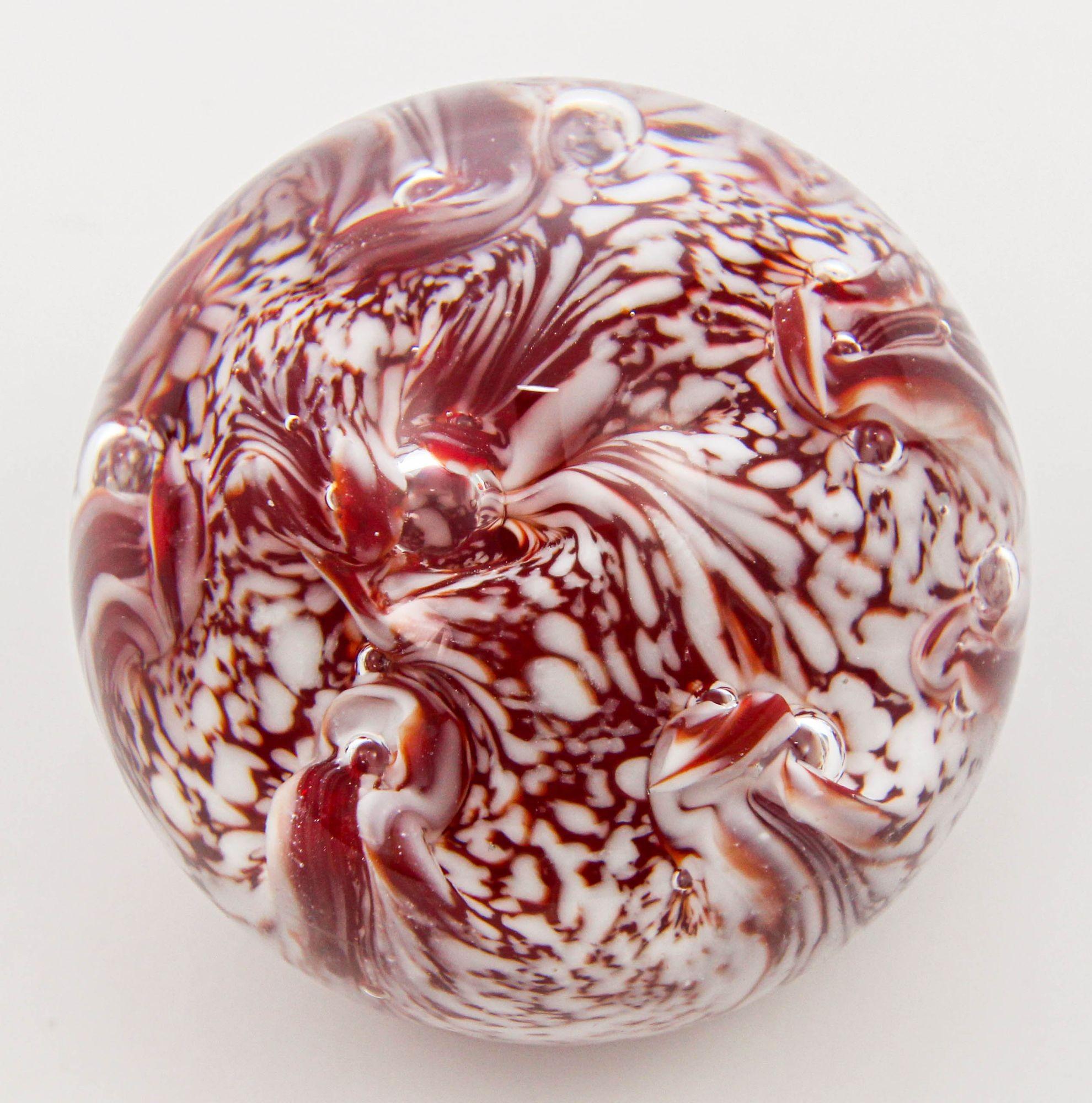 Vintage Crystal Art Glass Paperweight in Red and White Swirl.
Handcrafted in Hungary still retained the paper sticker: 