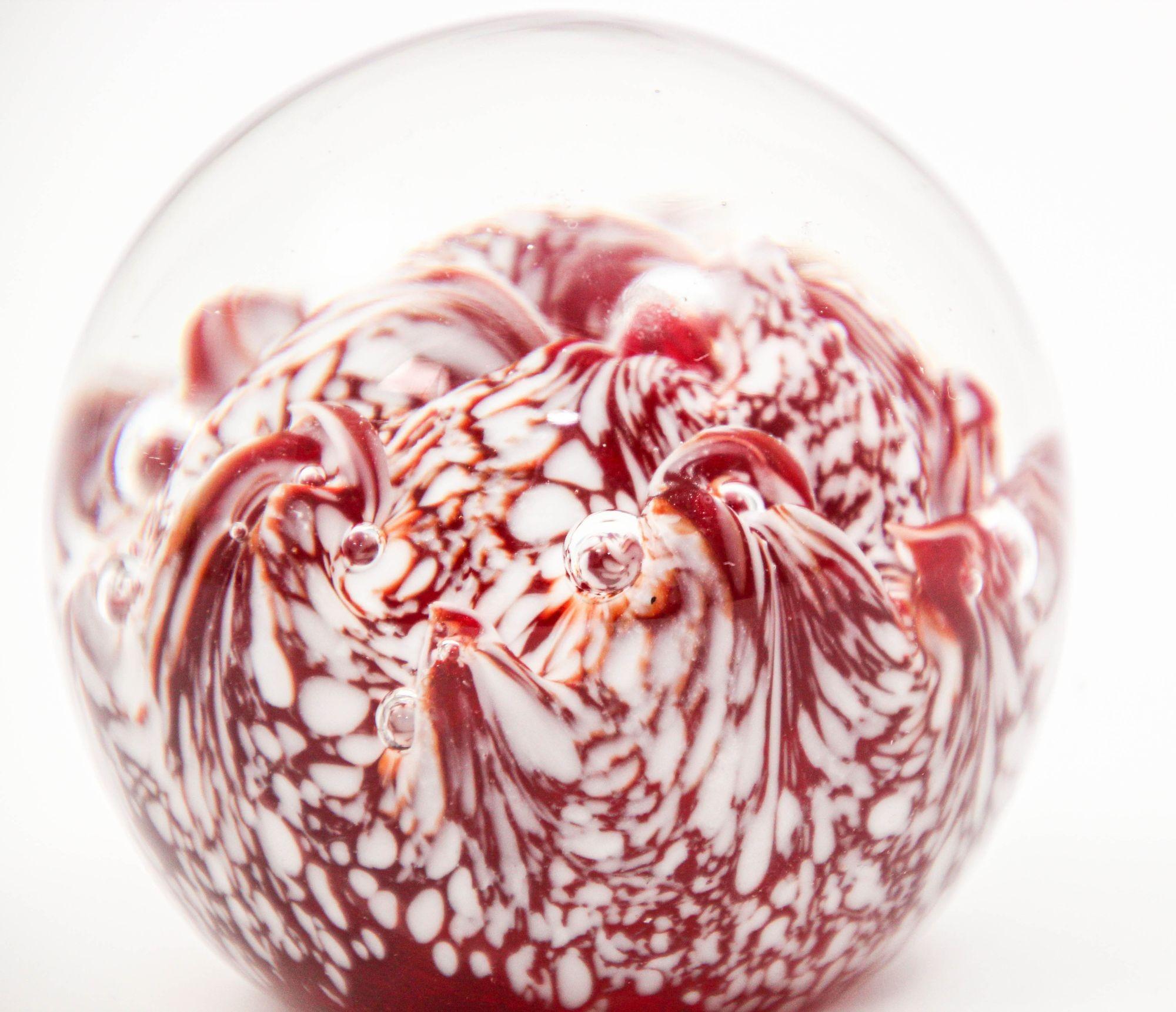 Vintage Crystal Art Glass Paperweight in Red and White Swirl Hungary 1960s In Good Condition For Sale In North Hollywood, CA