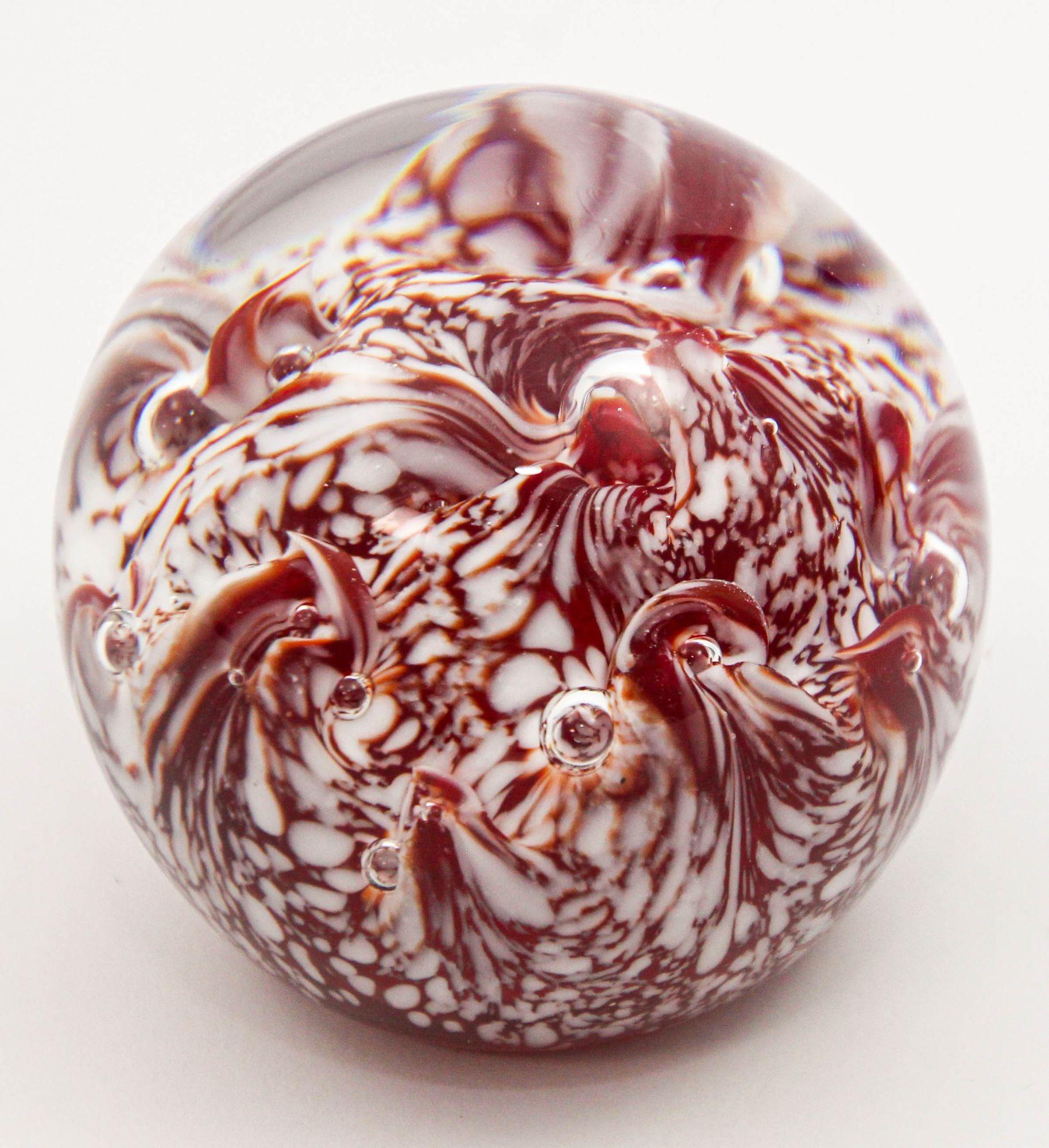 20th Century Vintage Crystal Art Glass Paperweight in Red and White Swirl Hungary 1960s For Sale