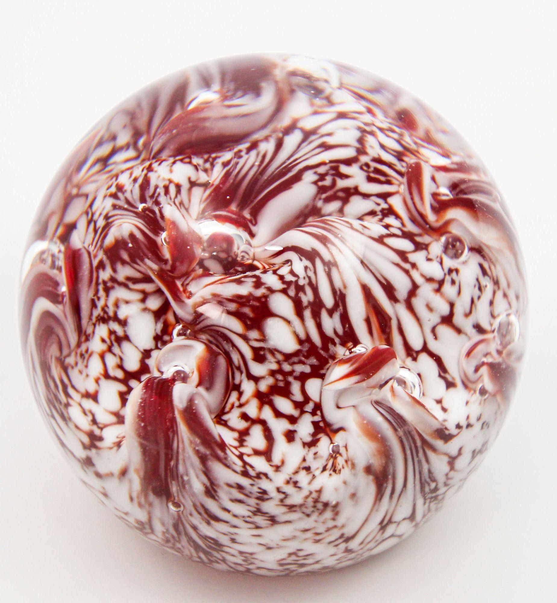 Vintage Crystal Art Glass Paperweight in Red and White Swirl Hungary 1960s For Sale 2