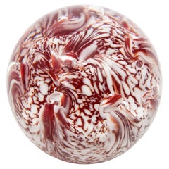 Vintage Crystal Art Glass Paperweight in Red and White Swirl Hungary 1960s