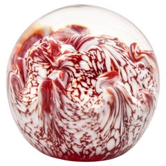 Vintage Crystal Art Glass Paperweight in Red and White Swirl Hungary 1960s