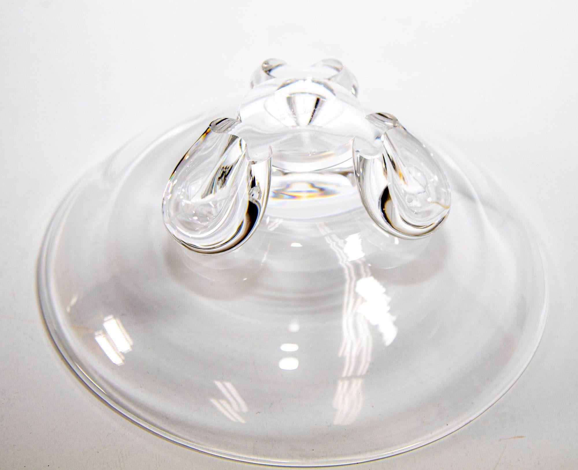 Modern Vintage Crystal Art Glass Steuben Bowl on Tripod Base For Sale