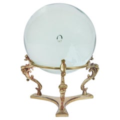 Vintage Crystal Ball on Brass Stand with Dragons