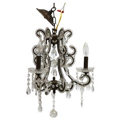 Vintage Crystal Bead and Cut Crystal Three Light Chandelier C1940