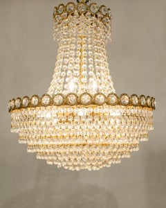 Vintage Crystal Bell Shape Brass Framed Chandelier