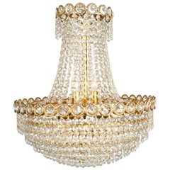 Vintage Crystal Bell Shape Brass Framed Chandelier