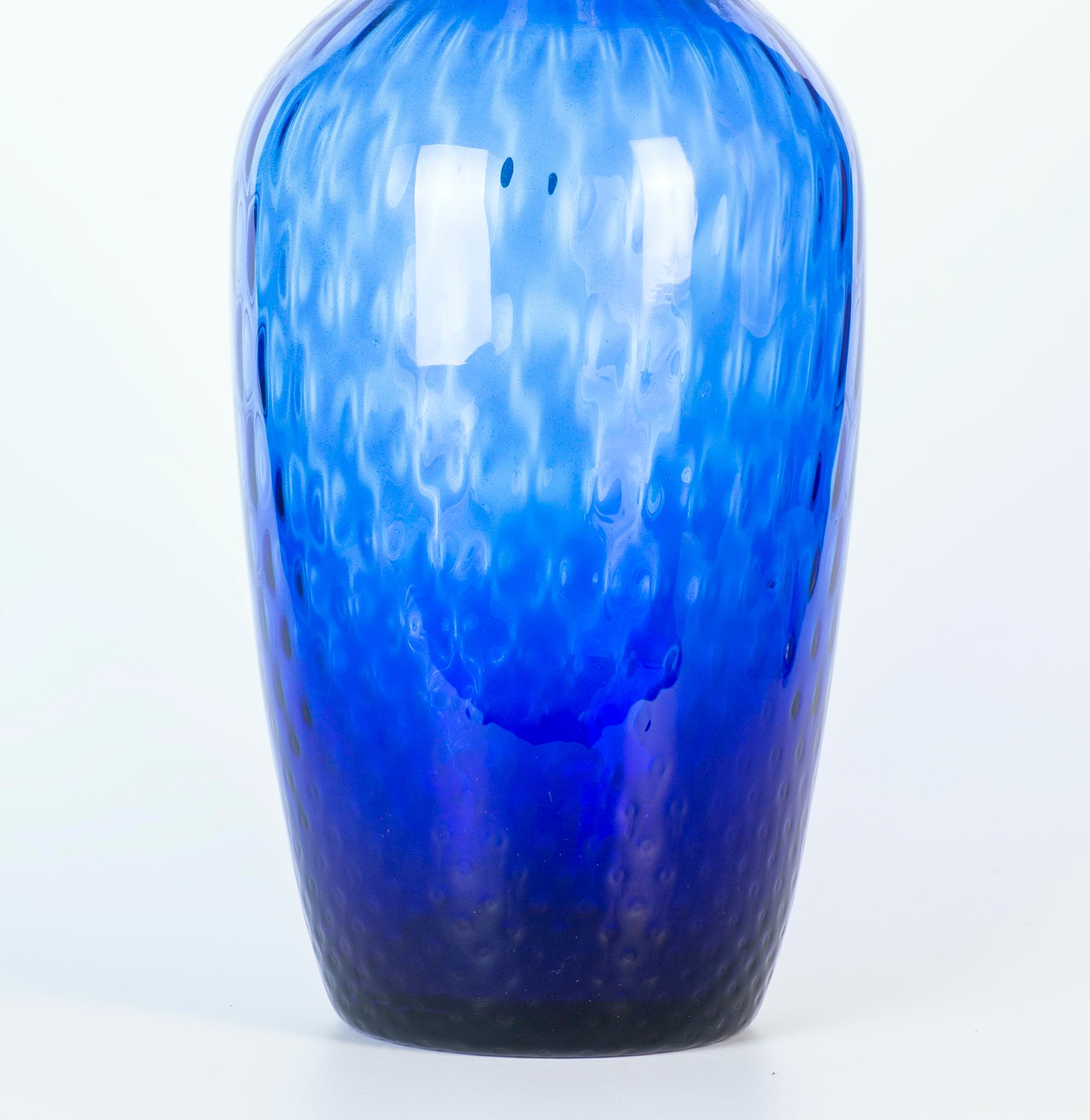 Italian Vintage Crystal Blue Vase, Italy, 1970s For Sale