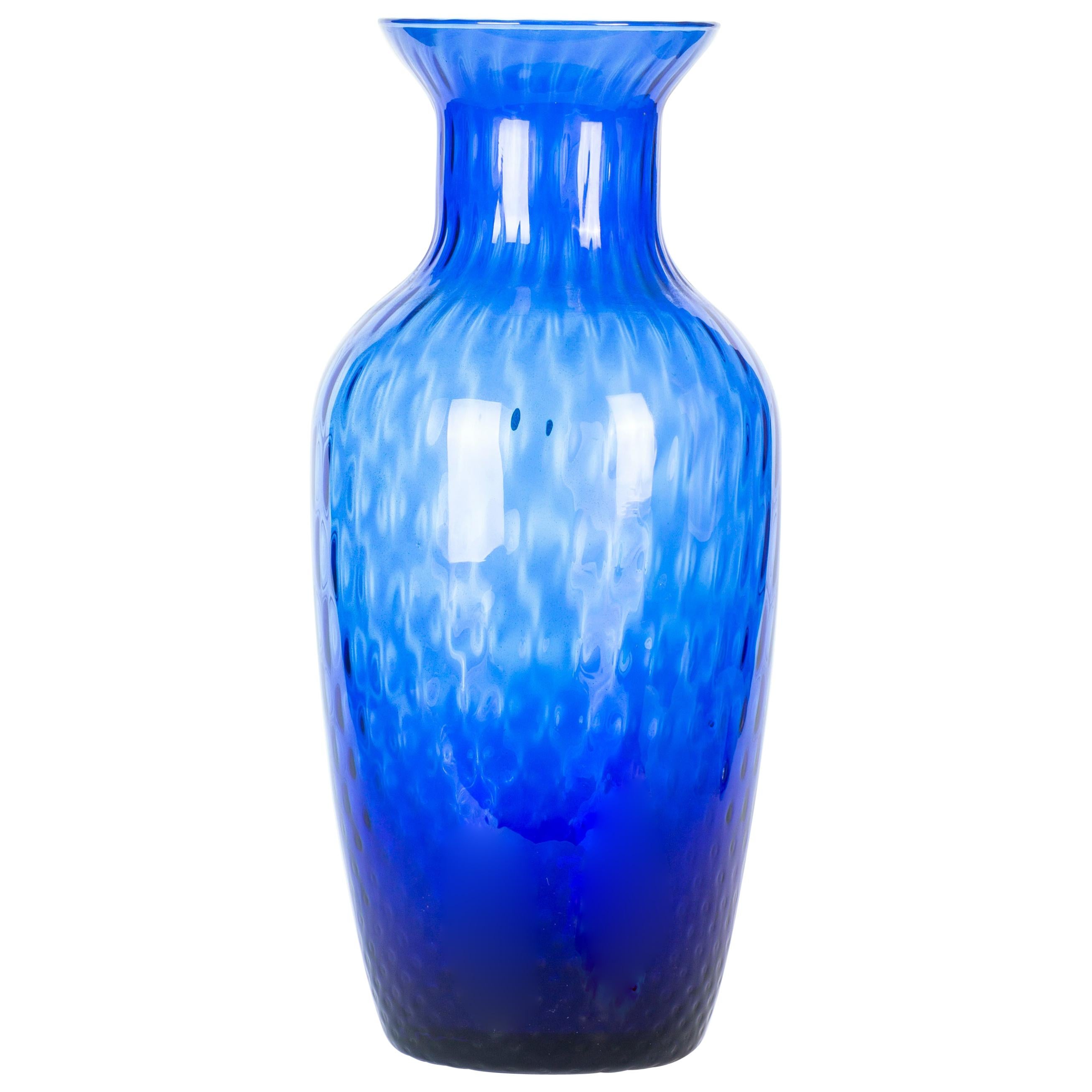 Vintage Crystal Blue Vase, Italy, 1970s For Sale