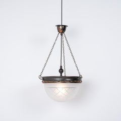 Vintage Crystal Bowl Plafonnier Pendant Light With Aged Copper Fittings