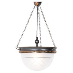 Antique Crystal Bowl Plafonnier Pendant Light With Aged Copper Fittings