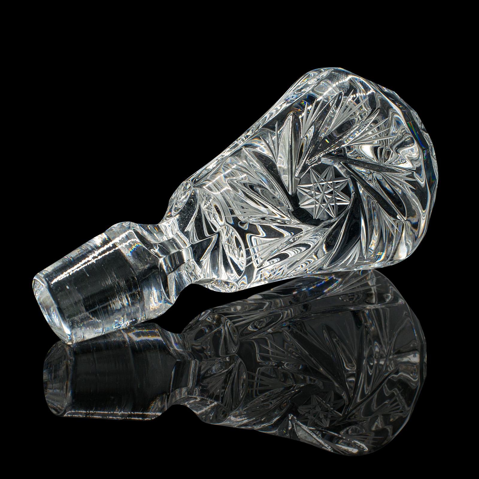 Vintage Crystal Brandy Decanter, English, Cut Glass Spirit Vessel, Mid Century For Sale 6