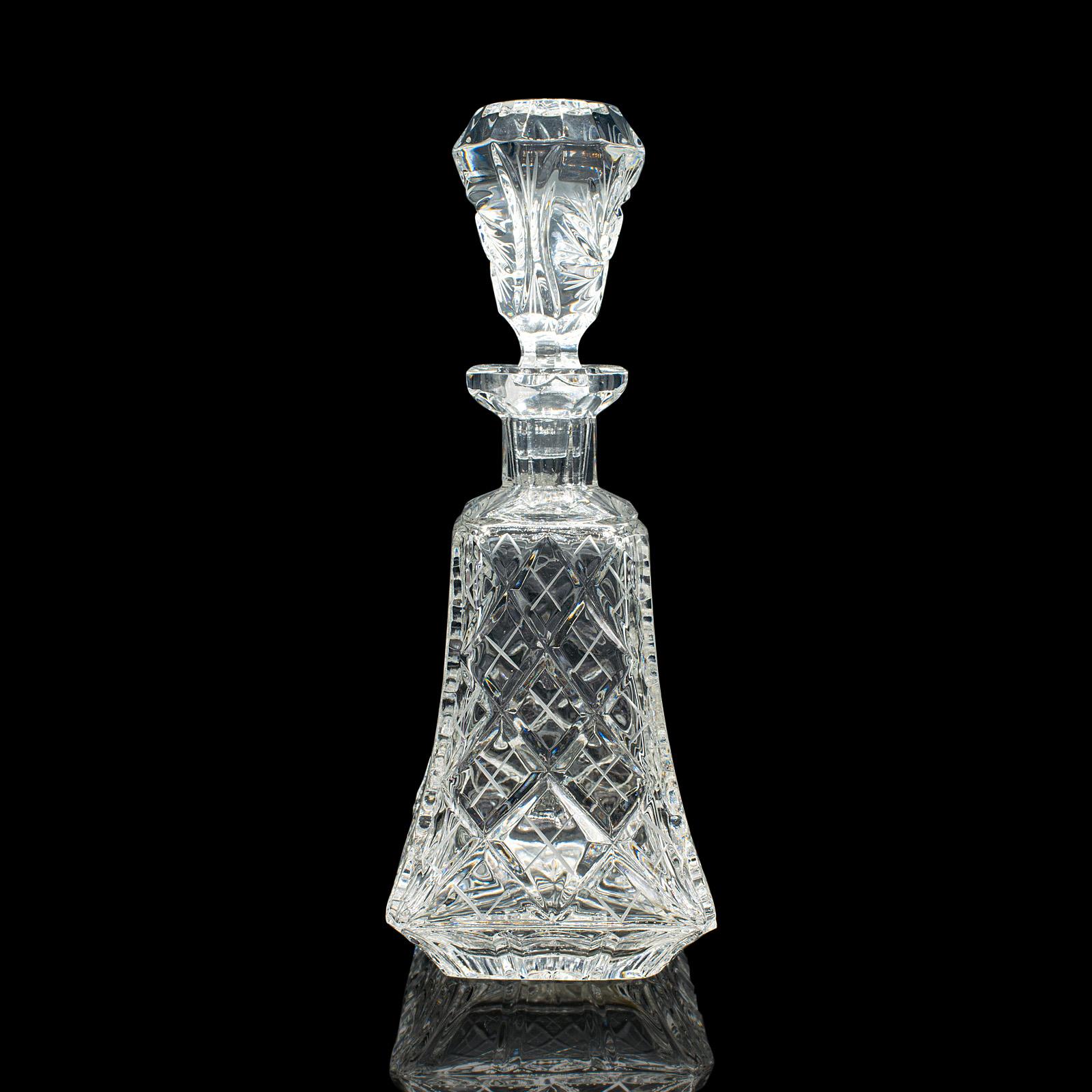 British Vintage Crystal Brandy Decanter, English, Cut Glass Spirit Vessel, Mid Century For Sale