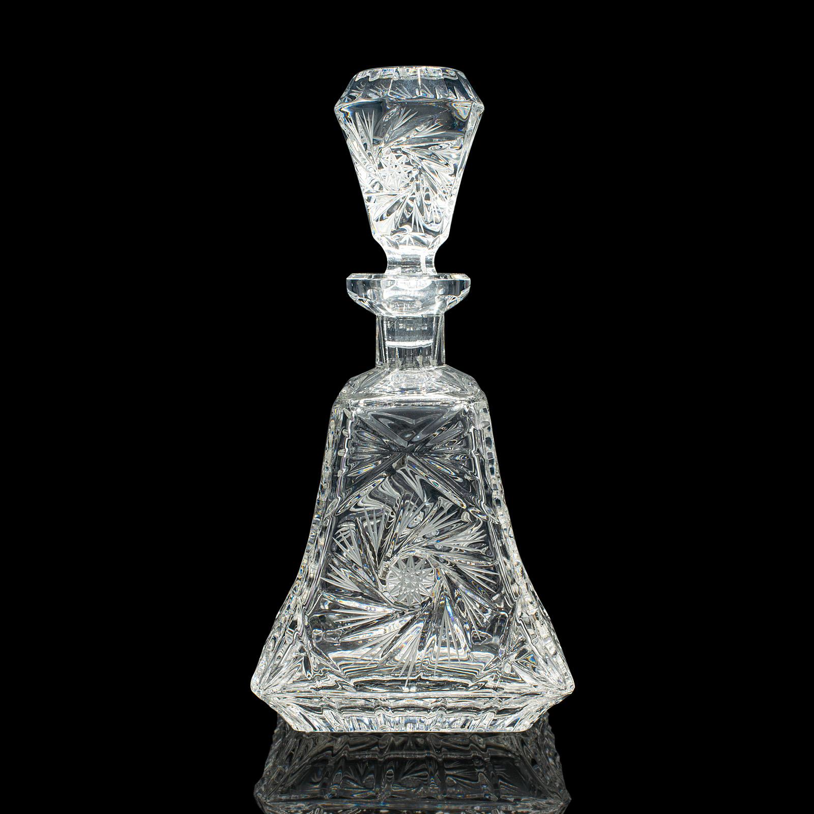 Vintage Crystal Brandy Decanter, English, Cut Glass Spirit Vessel, Mid Century In Good Condition For Sale In Hele, Devon, GB