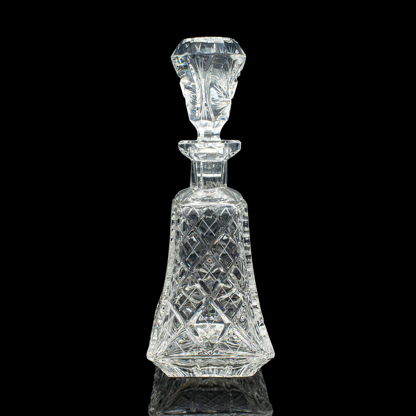 Mid-20th Century Vintage Crystal Brandy Decanter, English, Cut Glass Spirit Vessel, Mid Century For Sale