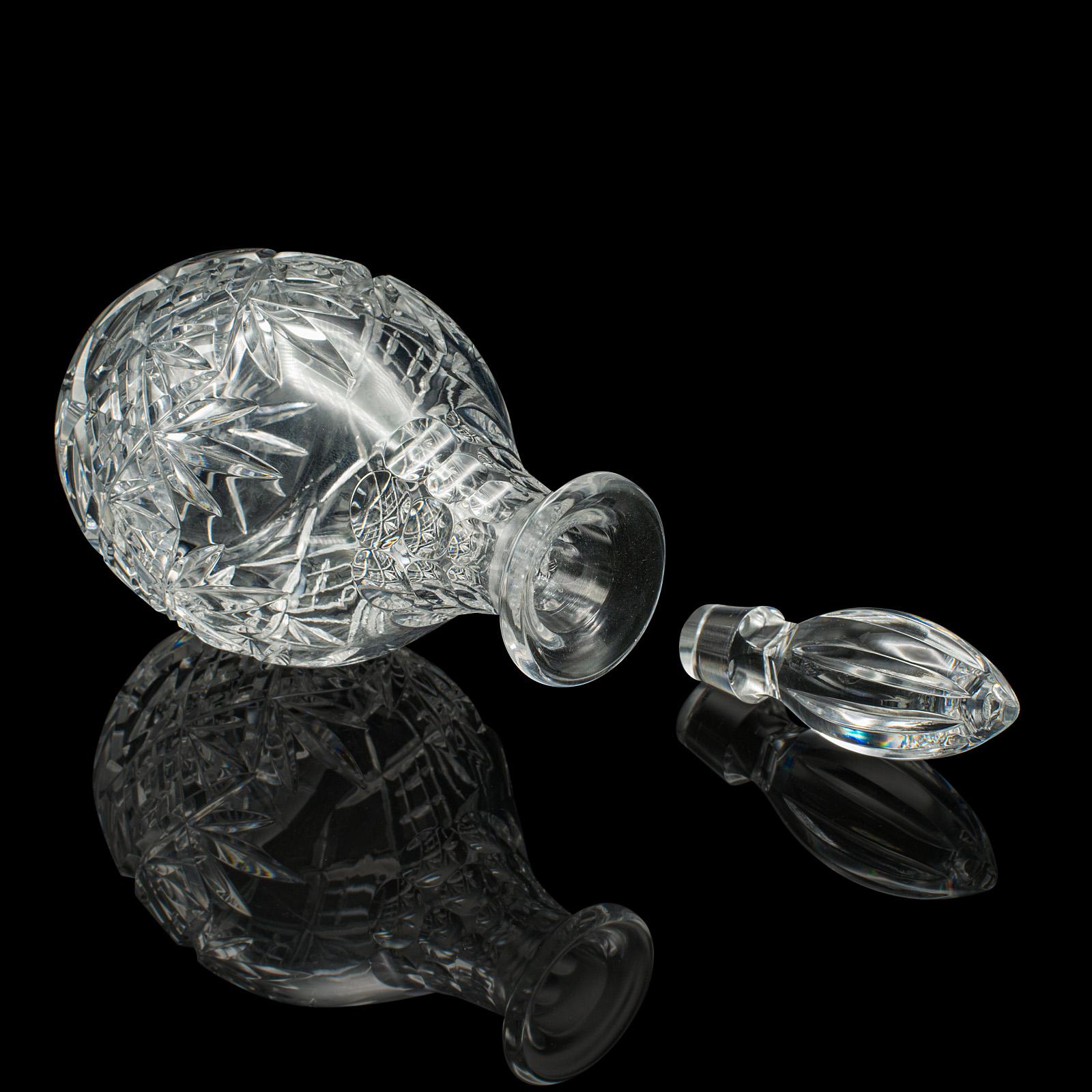 Vintage Crystal Brandy Decanter, English, Cut Glass, Spirit Vessel, Mid Century For Sale 1