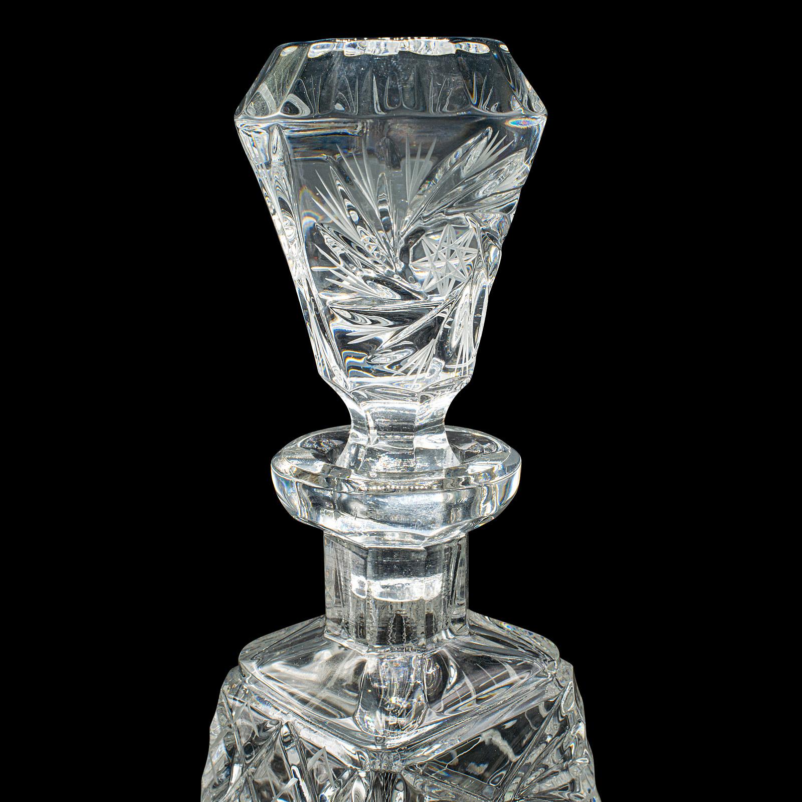 Vintage Crystal Brandy Decanter, English, Cut Glass Spirit Vessel, Mid Century For Sale 1