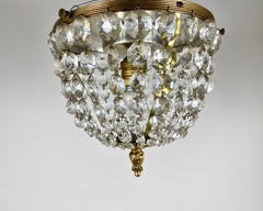 Vintage Crystal Brass Basket Chandelier Ceiling Light With Tassels France, 1960s