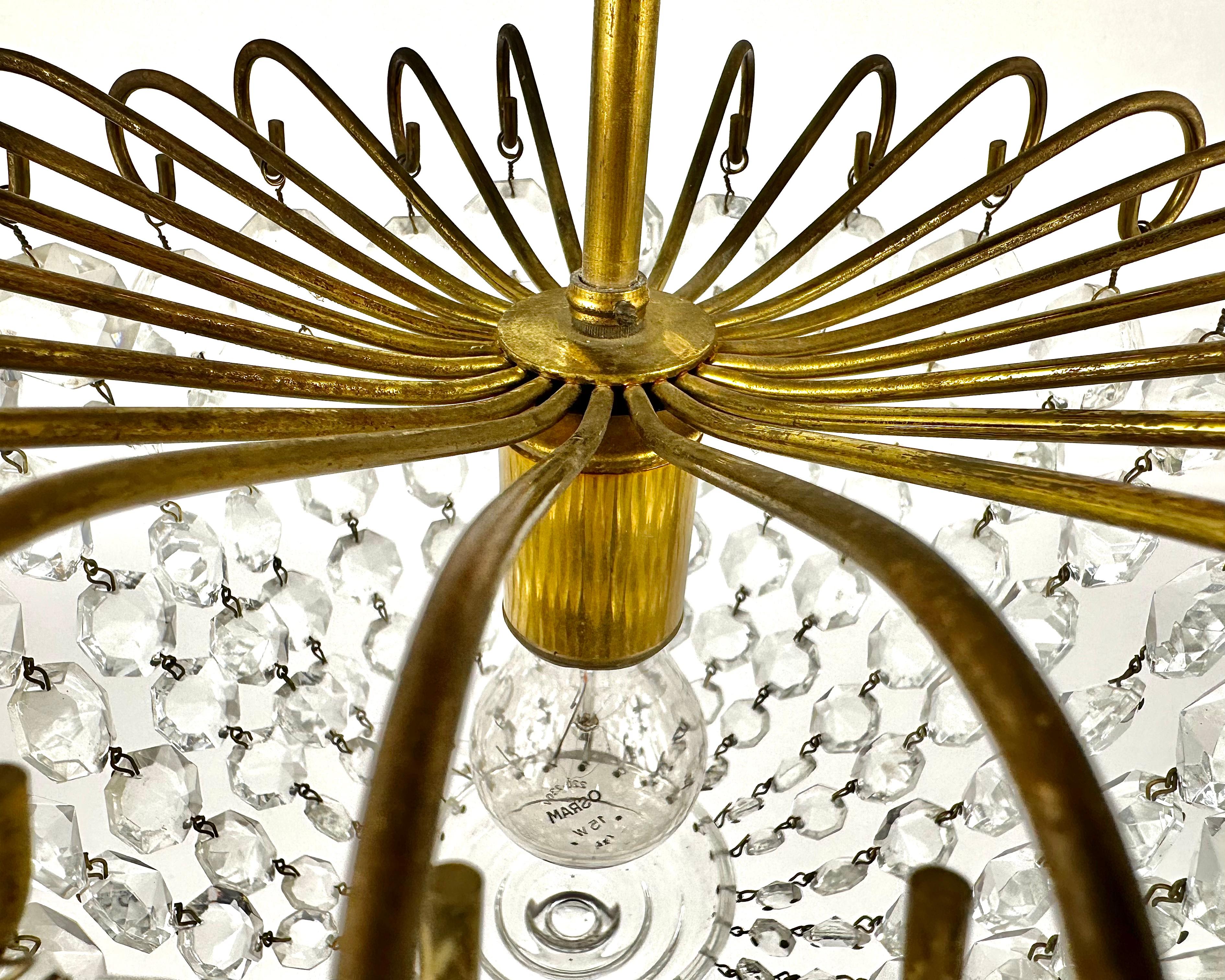 Vintage Crystal Brass Chandelier France 1960s For Sale 2