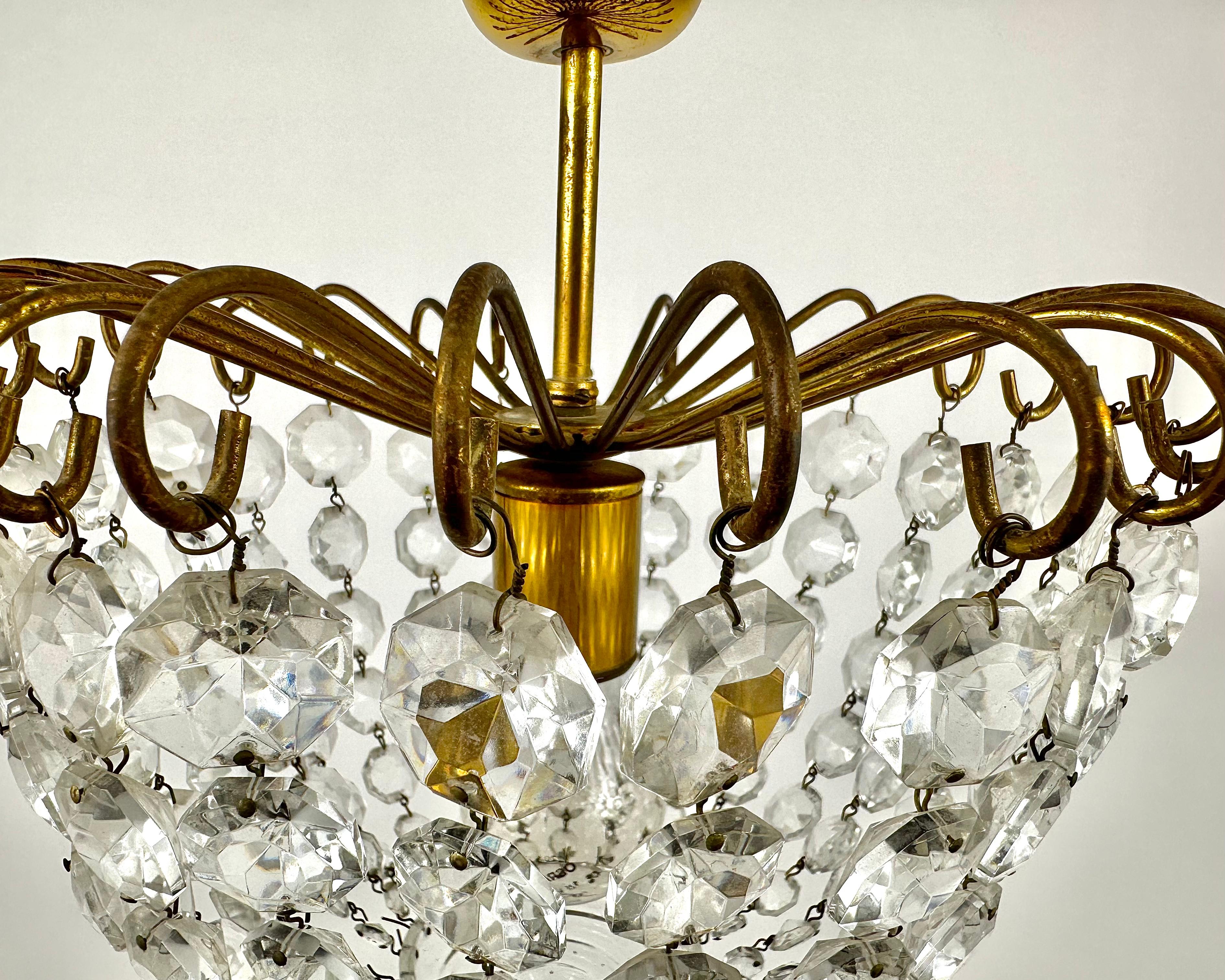 Vintage Crystal Brass Chandelier France 1960s For Sale 3