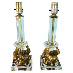 Vintage Kristall Messing Elefant Tischlampen Paar