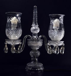 Vintage Crystal Candelabra Double Hurricane Lamp Baccarat style 20th century