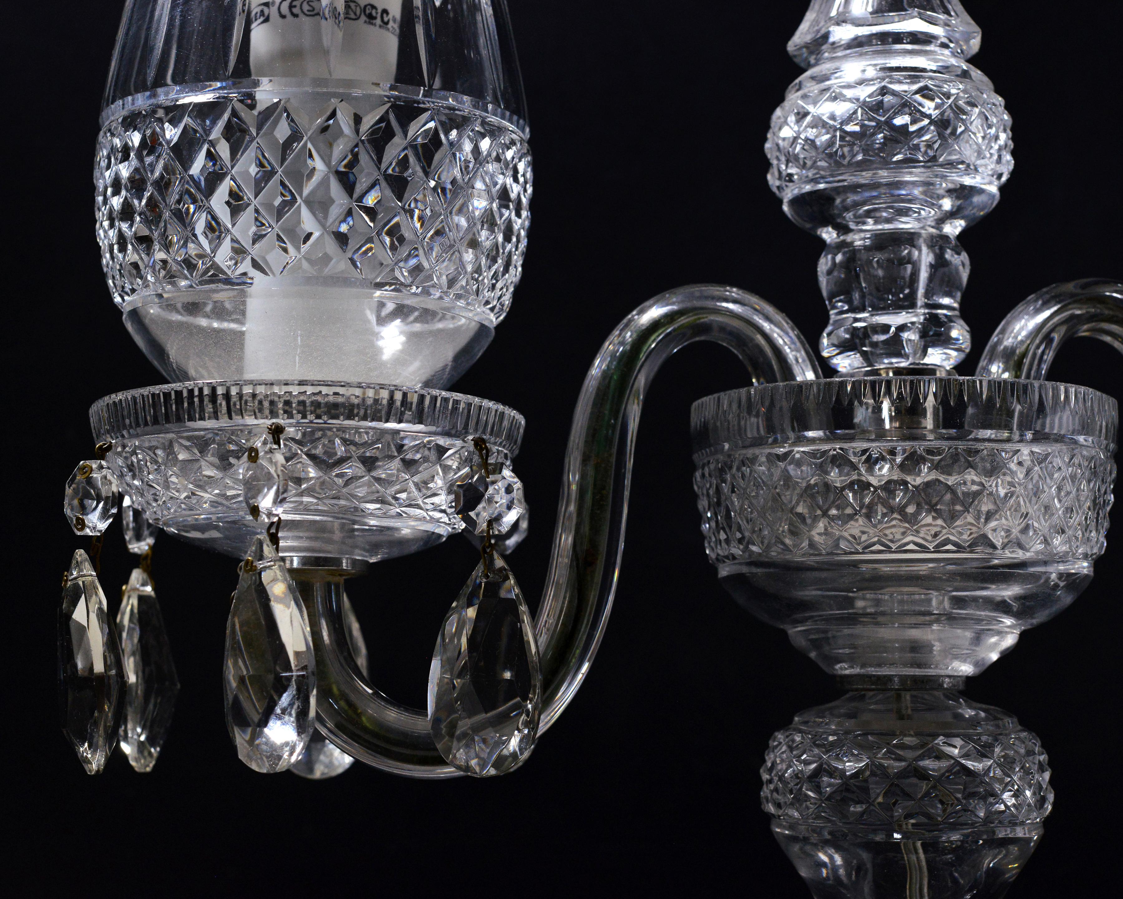 Vintage Crystal Candelabra Double Hurricane Lamp Baccarat style 20th century In Good Condition For Sale In Sweden, SE