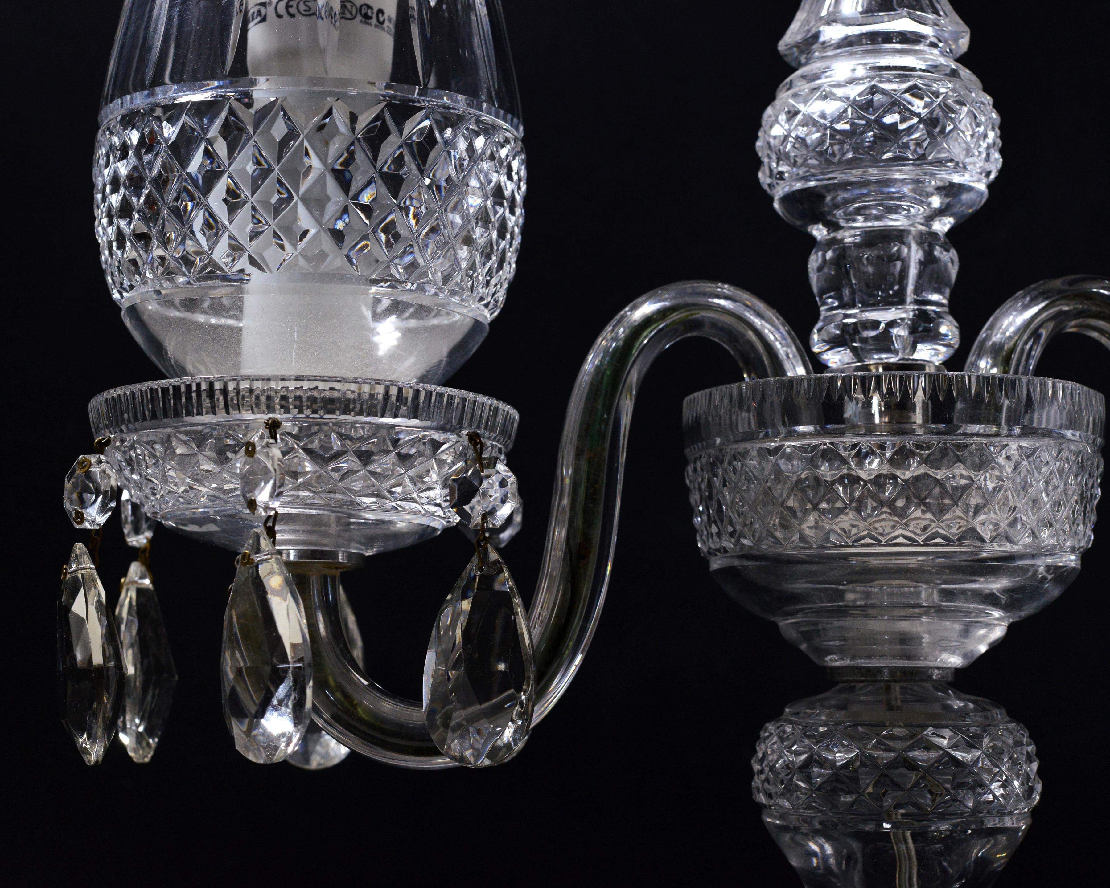 Vintage Crystal Candelabra Double Hurricane Lamp style Baccarat 20ème siècle Bon état - En vente à Sweden, SE