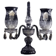 Vintage Kristall-Kandelaber-Doppel Hurricane-Lampe, Baccarat-Stil, 20. Jahrhundert