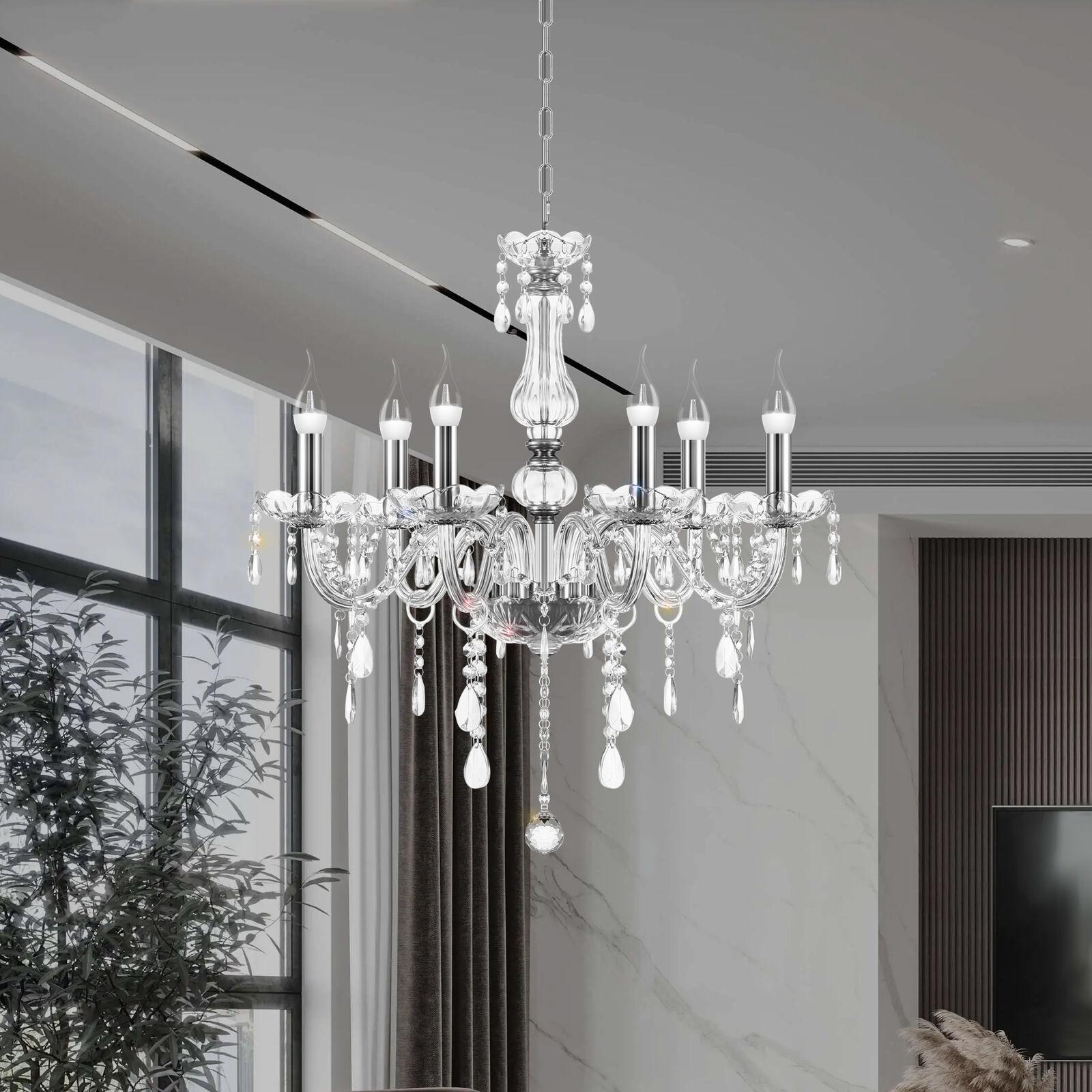 Crystal CEILING LAMP, Pendant Light Long Hollywood Regency Chandelier
There is space for five bulbs with small and large prisms.
Description：

6 A large illumination area can create a romantic atmosphere and provide a soft sparkle to every lovely